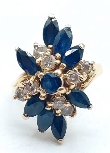 14K Yellow Gold Blue Sapphire & Diamond Ring (1 of 5)