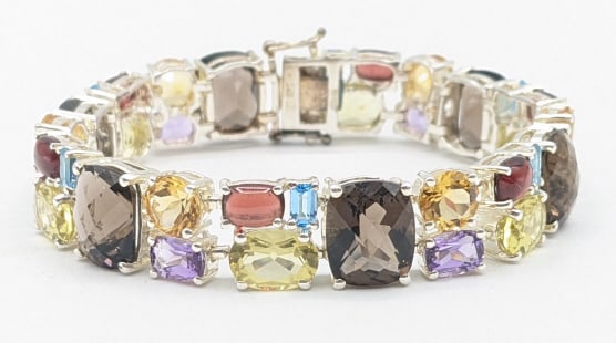 Ladies Sterling Silver Multi-Gemstone Bracelet (1 of 3)