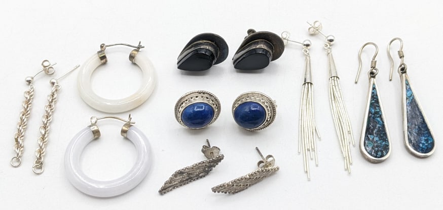 Lot Of Seven Pairs Of Sterling Silver Earrings (1 of 4)