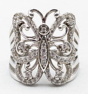 Ladies Sterling White Sapphire Butterfly Ring (1 of 4)