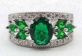 Ladies Sterling White Sapphire & Emerald Ring (1 of 4)