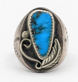 Vintage Men's Sterling Silver Turquoise Ring (1 of 4)