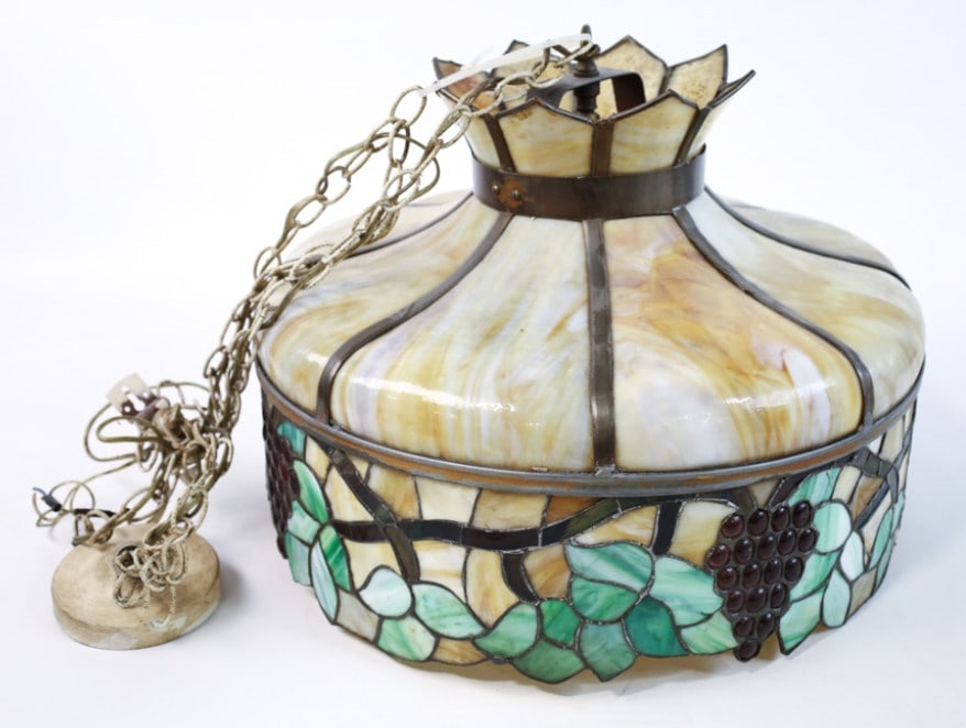 Antique Grape Slag Glass Hanging Ceiling Lamp (1 of 10)