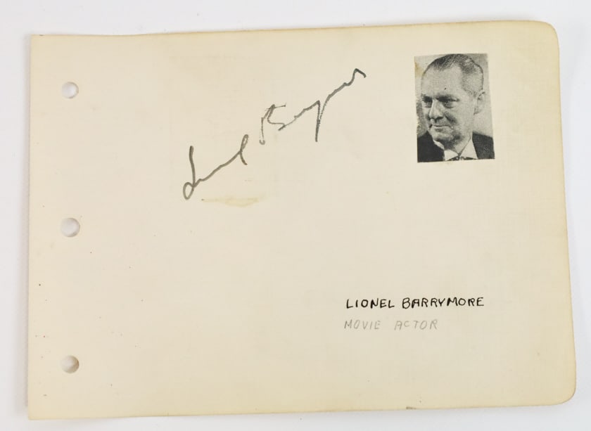 Lionel Barrymore Signed Autograph Book Page (1 of 3)