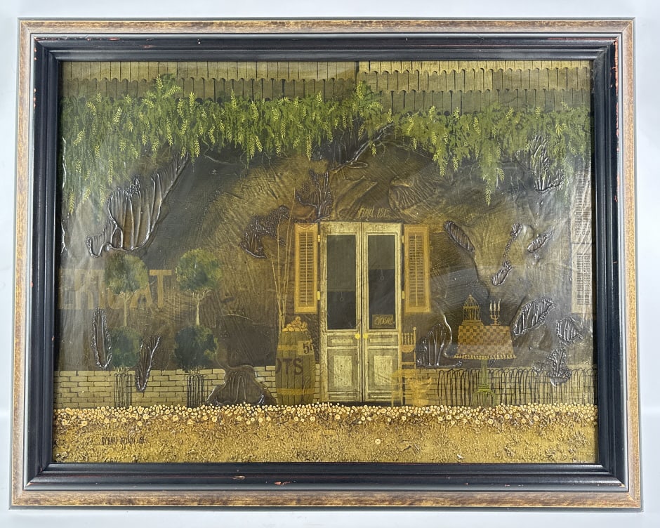 Richard Wynn "Closed" Oil On Board Painting: Oil on board painting by listed United States artist Richard Wynn. The dated 1964 painting is titled "Closed" and is signed in the lower left. Sight measures 23-1/4" across x 17-1/4" tall. Framed meas