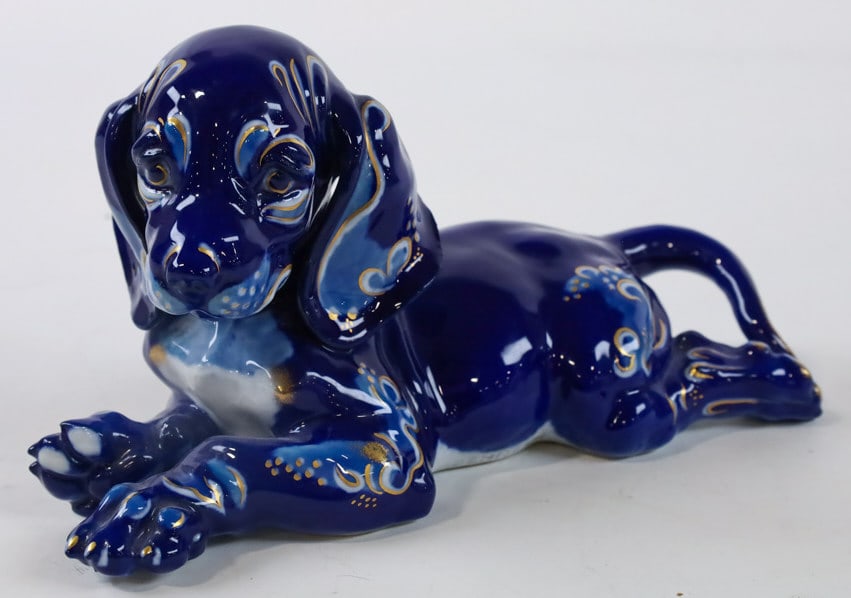 Rosenthal Porcelain Blue & Gold Dachshund Figurine (1 of 9)