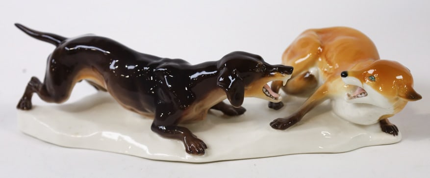 Rare Nymphenburg Dachshund Fighting Fox Figurine (1 of 10)