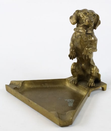 Antique Brass Begging Dachshund Figural Ashtray (1 of 6)