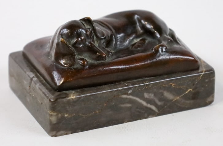 Antique Bronze Sleeping Dachshund Sculpture (1 of 6)