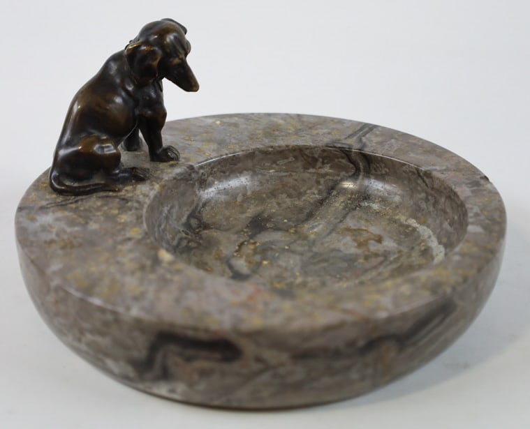 Austrian Bronze Dachshund Marble Ashtray (1 of 8)