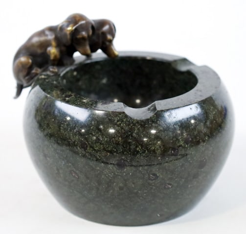 Austrian Bronze Dachshunds Marble Ashtray (1 of 5)