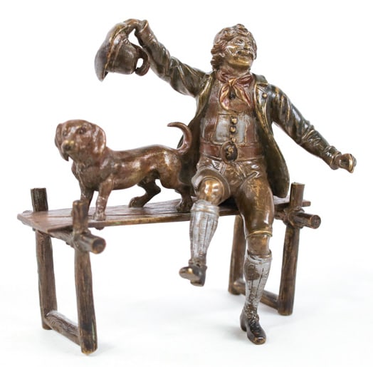 Antique Vienna Dachshund & Man Painted Bronze (1 of 8)