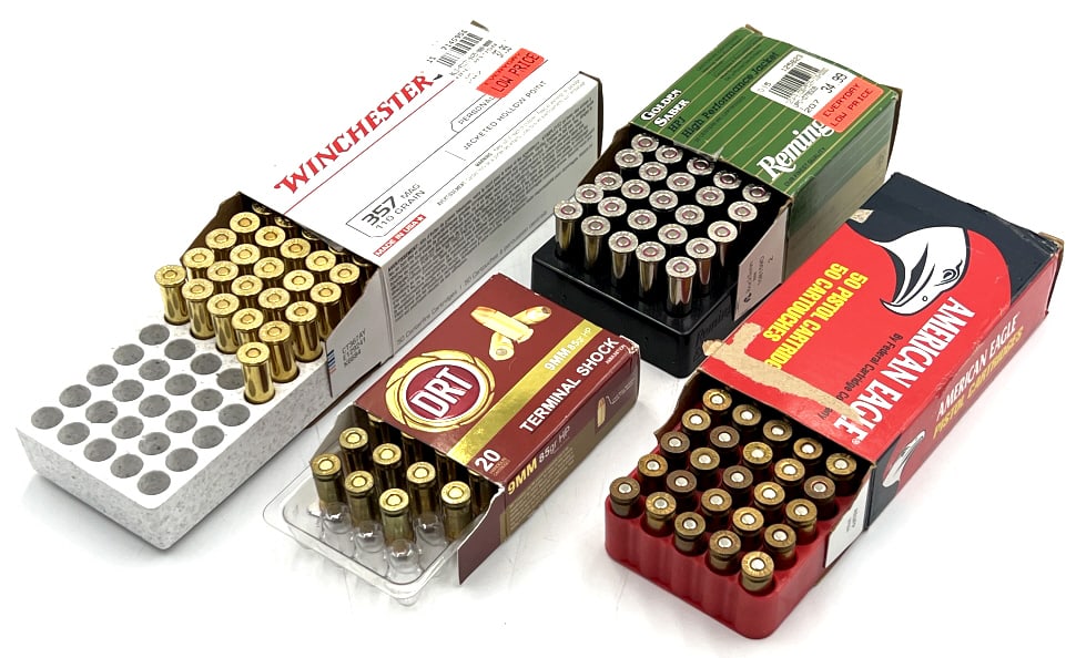 (4) Reloaded Rem, Winchester, & Eagle 9mm Ammo: (4) Reloaded Rem, Winchester, & Eagle 9mm Ammo. American Eagle box contains 50 reloaded 9mm rounds. DRT box contains 15 reloaded rounds of 9mm. Golden Saber box contains 25 rounds of high performance 