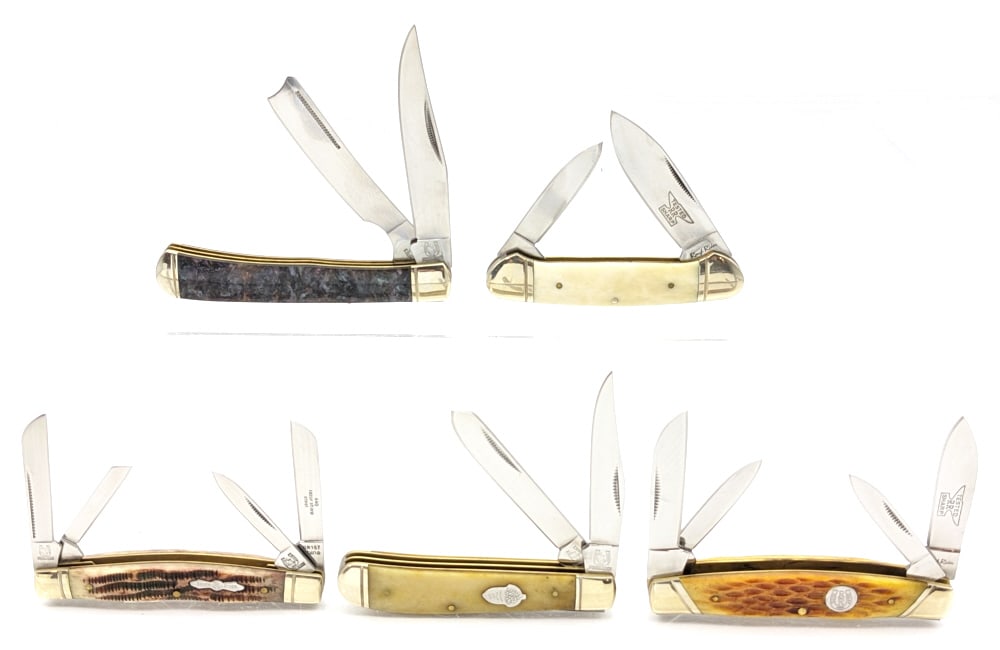 (5) Various Brand & Style Pocket Knives: (5) Various Brand & Style Pocket Knives. Brands include Whitetail Cutlery, Ocoee River, Troublesome Creek, and Wild Turkey. Knives are in very nice condition with minimal wear. Largest measures 3-7/8i
