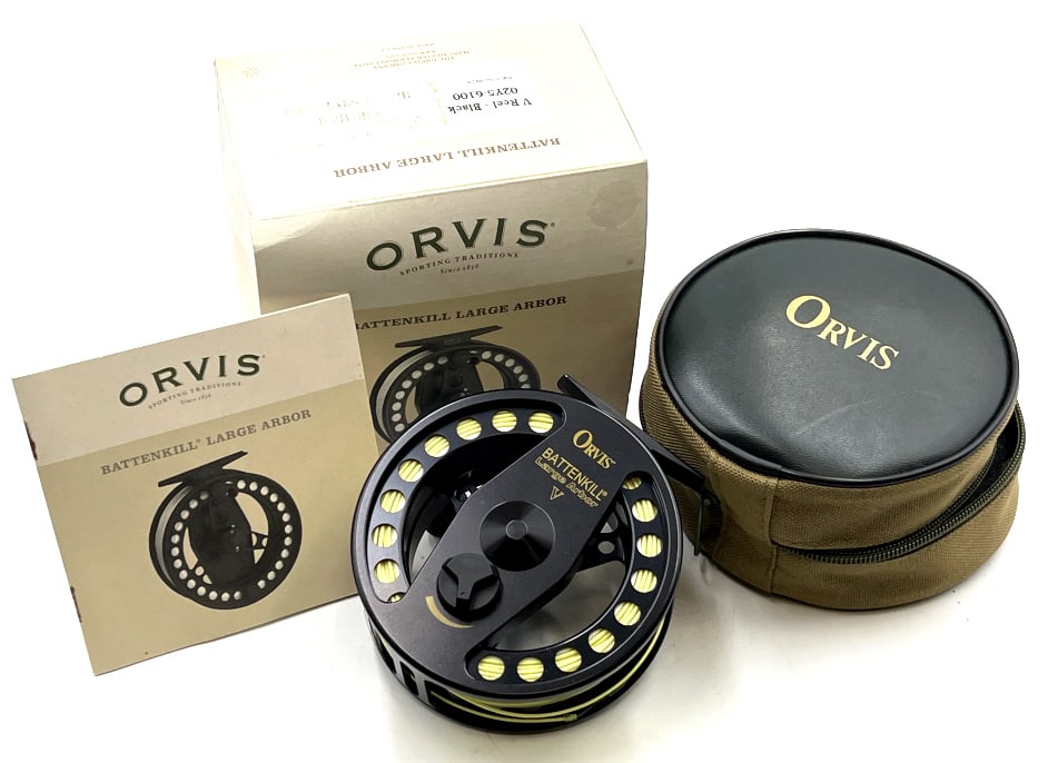 Orvis Battenkill Large Arbor V Flyrod Reel NIB: G. Loomis GL 3 # 8 Fishing 'Flyrod NIB. This G. Loomis is in new condition and in the original G. Loomis Hard Nylon tube. First section of the Rod reads G. Loomis FR 1088-4 9" # 8. The Black hard Nylo