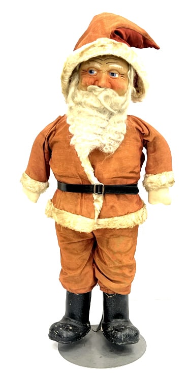 Antique Haft Cloth Straw Stuffed Santa Clause Doll: Antique Haft Cloth Straw Stuffed Santa Clause Doll with Mohair Beard, Store Display with Plaster Painted Shoes. This Santa does show some wear and small tears due to age *measures 29in tall