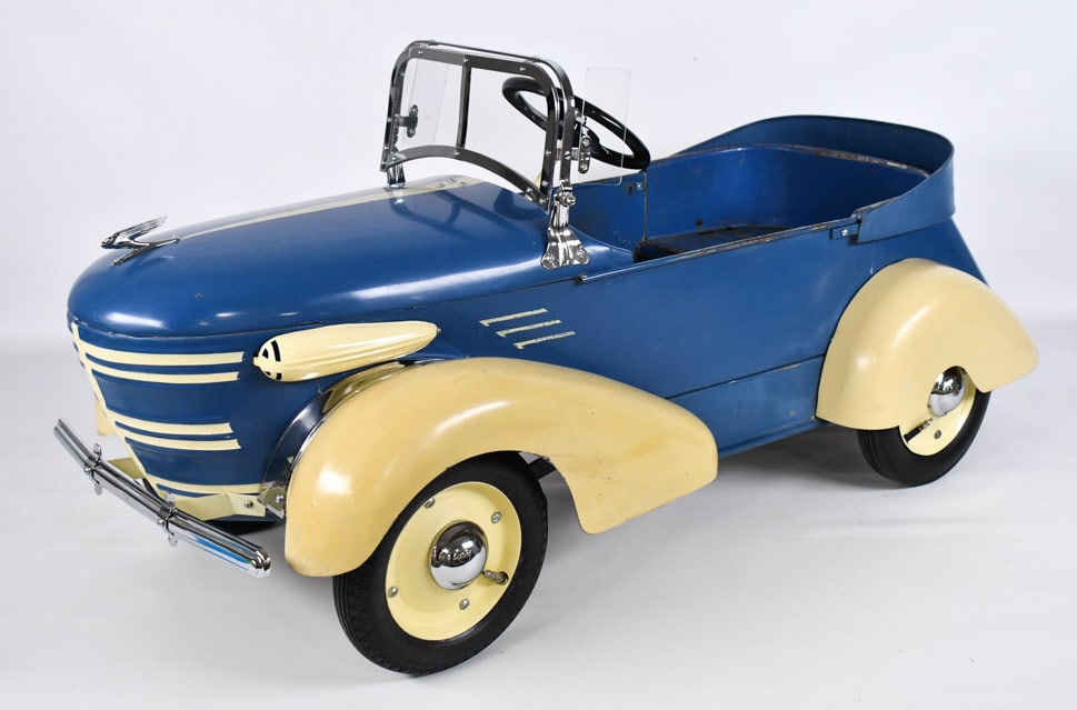 1938 Gendron Graham Shark Nose Pedal Car: 1938 Gendron Skippy Graham Shark Nose pedal car. The car has an older repaint, with most of the interior of the car appearing original. Some of the accessories such as the windshield, front bumper, hu