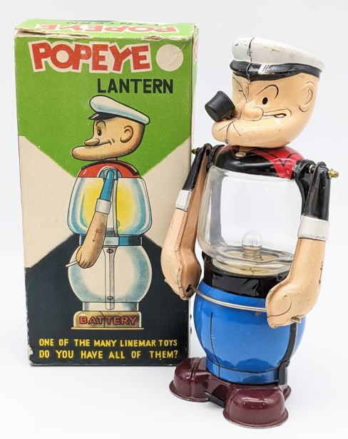 Linemar Tin Litho Battery Op. Popeye Lantern w Box (1 of 12)