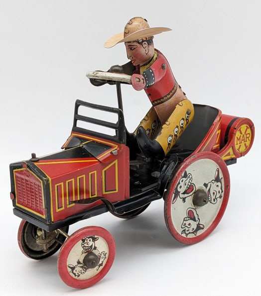 Marx Tin Litho Windup Whoopee Cowboy Crazy Car (1 of 8)