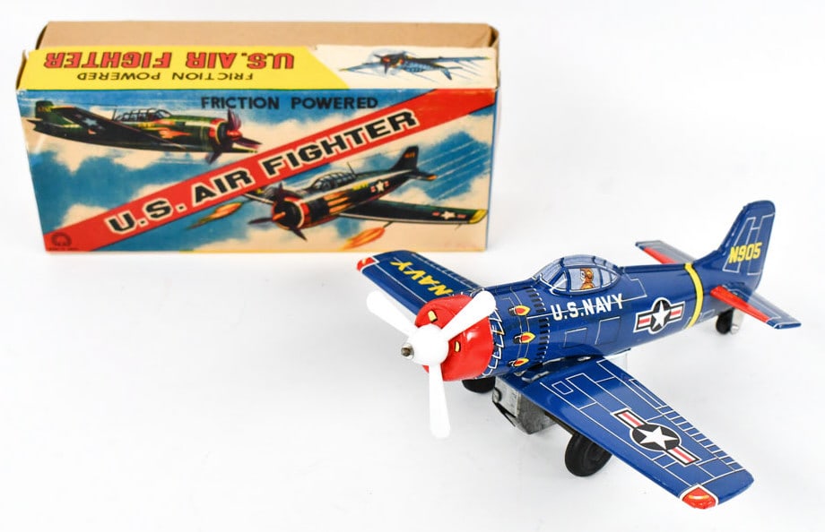 Japan Tin Friction U.S. Navy Air Fighter Jet w Box (1 of 7)