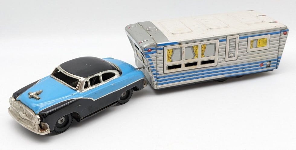 S.s.s. Japan Tin Toy Car & House Trailer / Camper