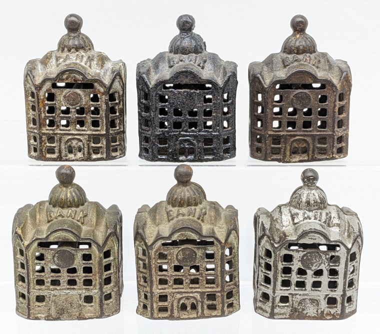 (6) Cast Iron Still Building Banks (1 of 5)