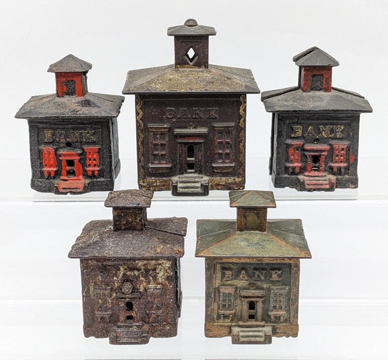 (4) Cast Iron Still Building Banks (1 of 6)