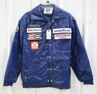 Marsha Unser AAR Olsonite Crew Racing Jacket: Marsha Unser (Bobby’s Wife at the time) All American Racers Olsonite Jorgensen Eagle Team-Issued Puffy Jacket. The jacket is in nice used condition and was part of the Bobby Unser's Estate
