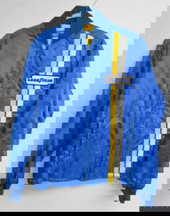 Bobby Unser's Goodyear Jacket: This late 1960s Goodyear jacket was thought to have been acquired by Bobby Unser when he was driving for the Wilke Leader Card Race Team. The Offical Racing Jacket is bright blue with a large