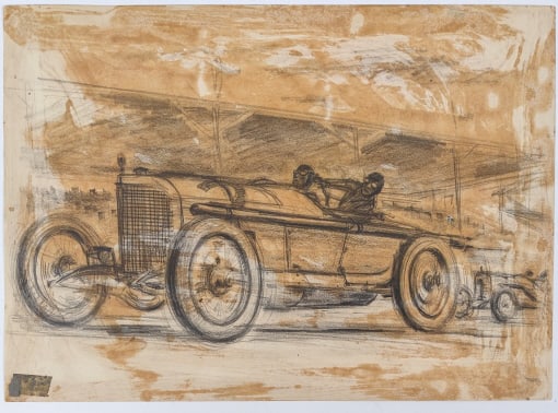 Tommy Milton 1923 Graphite On Paper: Tommy Milton 1923 Graphite On Paper. Hinge Mounted, Unstamped, Unsigned, Estate Stamped Robert Weaver. Measures 13in x 10in.