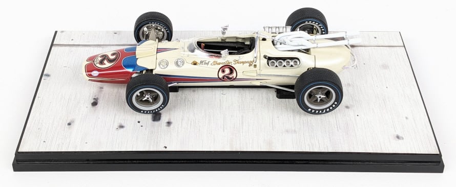 1:18 Carousel A. J. Foyt Sheraton Thompson Special: 1:18 scale die-cast Carousel 1 A. J. Foyt Sheraton Thompson Special #2 racer. The car has some dust and wear from storage and display. No box.