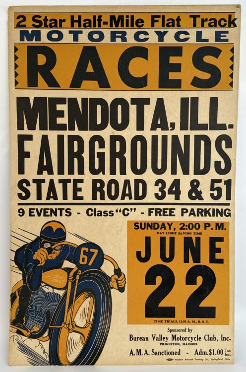 Vtg Mendota IL Fairgrounds Motorcycle Race Poster (1 of 9)
