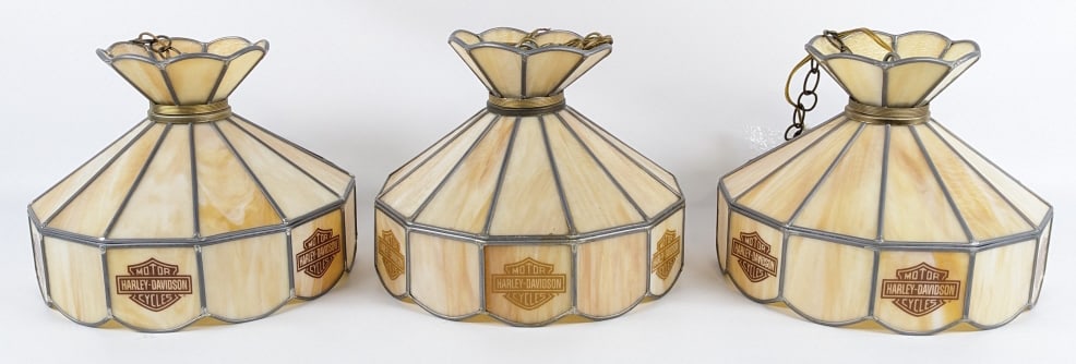 (3) Harley-Davidson Slag Glass Hanging Lamps (1 of 9)