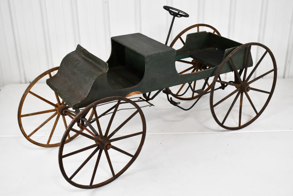 Early Two-Seat Spoke Wheel Pedal Car (1 of 9)