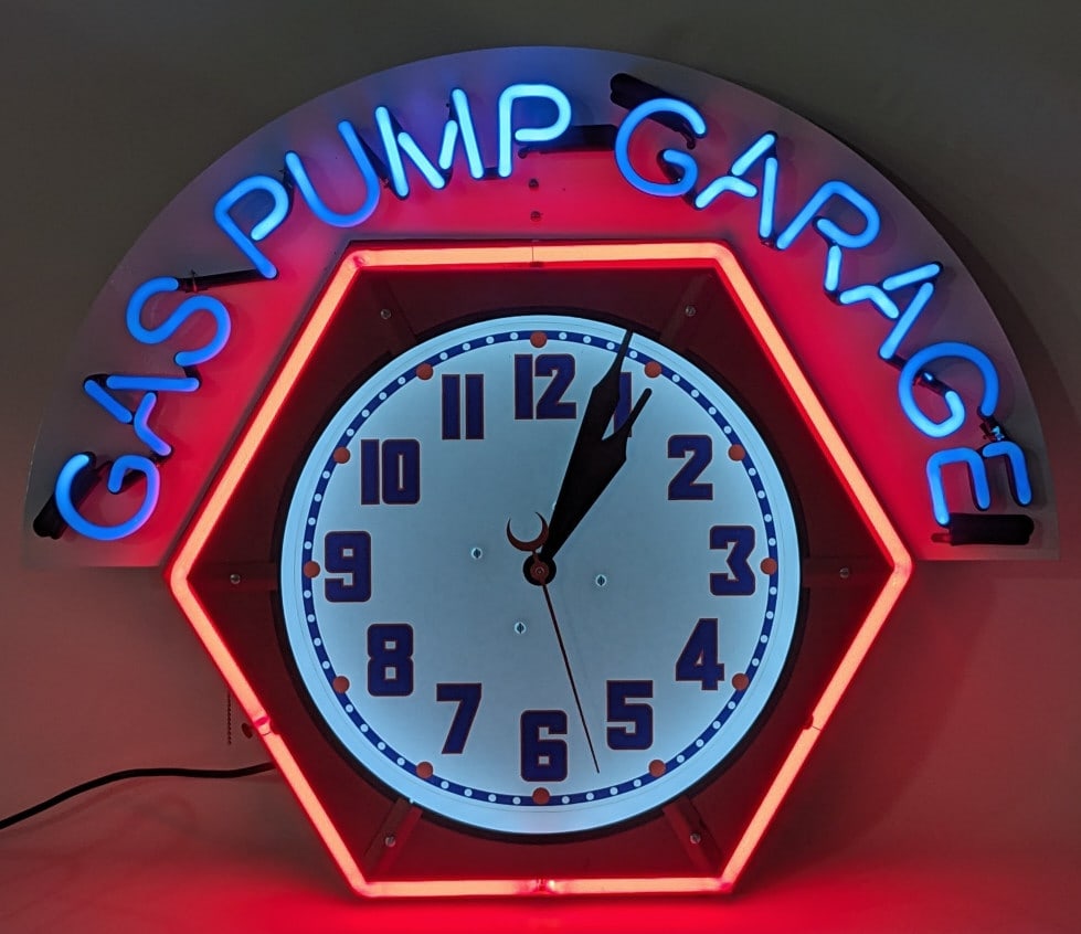 Gas Pump Garage Exposed Neon Advertising Clock (1 of 13)