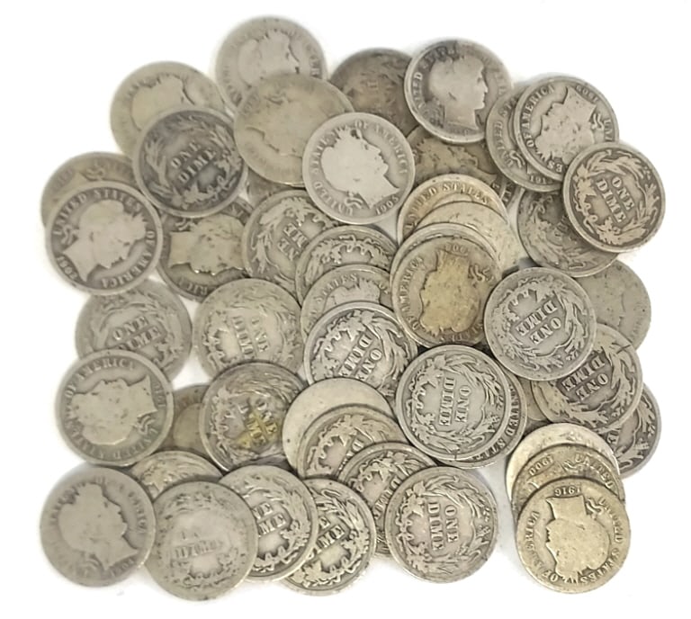 $5.20 Face Value 90% Silver Barber Dimes (1 of 3)