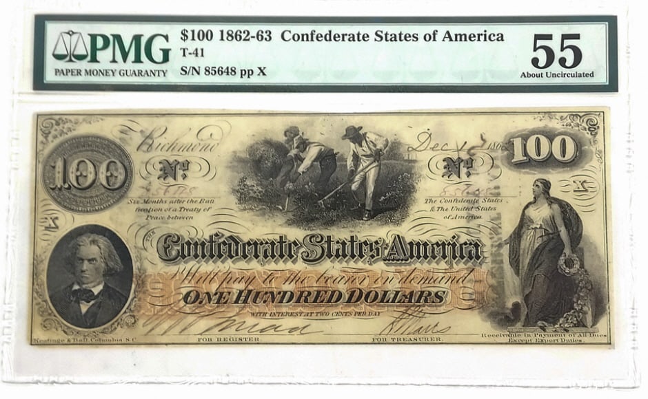 1862 Confederate States America $100 Note PMG 55 (1 of 2)