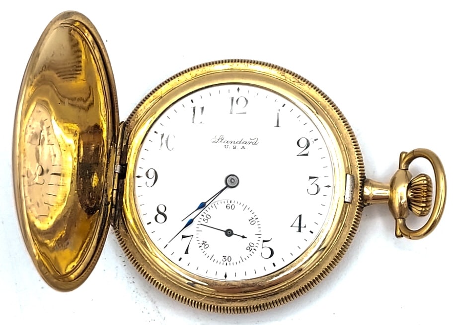 Standard 15 Jewel Hunting Case Pocket Watch: Standard hunting case pocket watch. 15 jewel, 12 size. Comes in nice used condition with a couple hairlines on the face, runs well. Produced in 1888, Illinois Ramona Twenty year case.