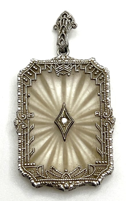 10K White Gold, Quartz and Diamond Pendant (1 of 3)