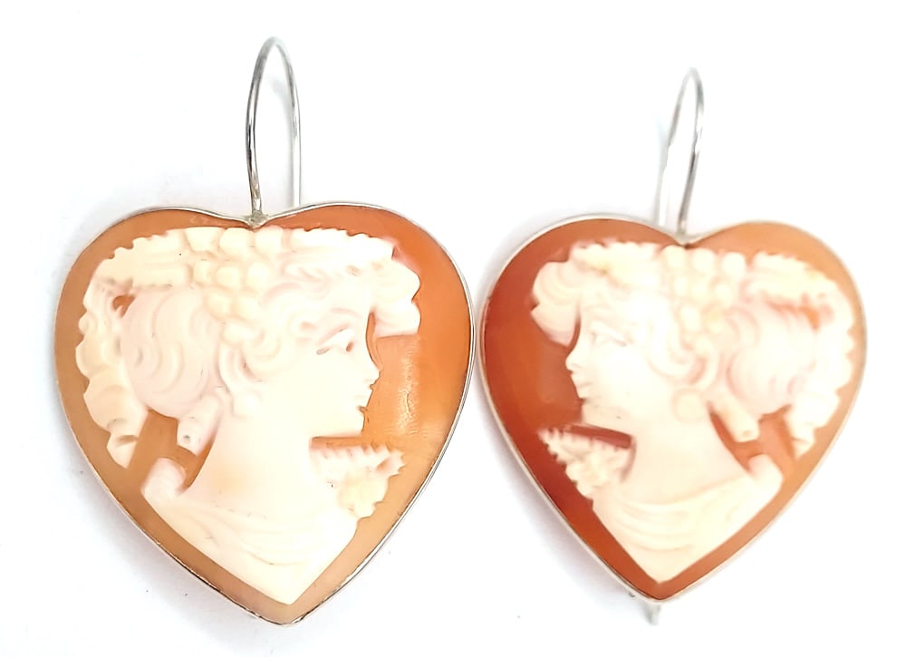 Italian Sterling Carved Shell Cameo Earrings (1 of 7)