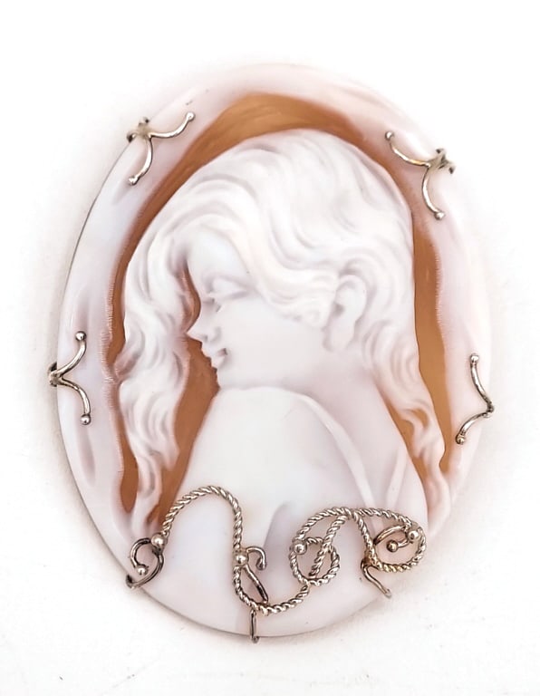 Italian Sterling Silver Signed Carved Shell Cameo (1 of 6)