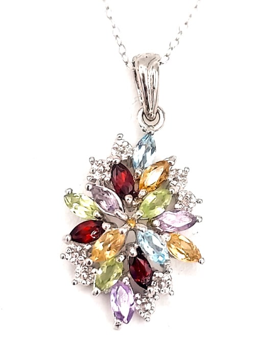 Sterling Silver Genuine Gemstone Diamond Necklace (1 of 4)