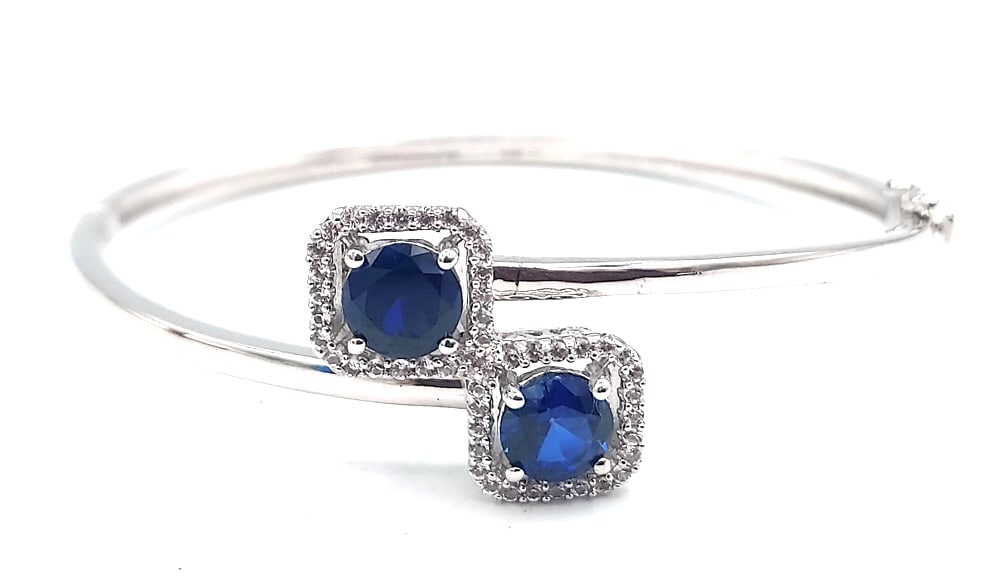 Sterling 4ct Blue & White Sapphire Bangle Bracelet (1 of 5)