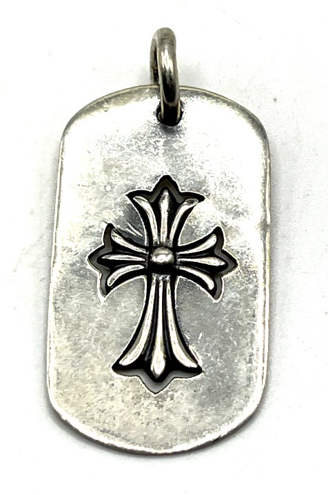 Sterling Silver Chrome Hearts Cross Dog Tag Pend: Sterling Silver Chrome Hearts Cross Dog Tag Pendant. This Pendant Is Stamped Chrome Hearts 925 1998. It Measures 2" Long and Has A Total Wt. of 0.56 Oz.