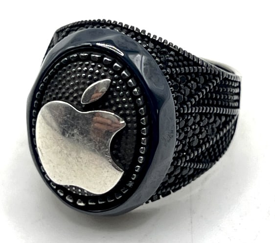 Sterling Silver and Onyx Apple Men's Ring: Sterling Silver and Onyx Apple Men's Ring. This Ring Is Stamped 925 and Is A Size 11.