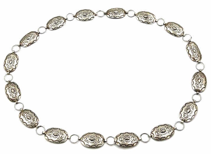 Sterling Silver Concho Belt: Sterling Silver Concho Belt. This Belt Is Unstamped and Measures 37". The Total Wt. Is 2.53 ozt.