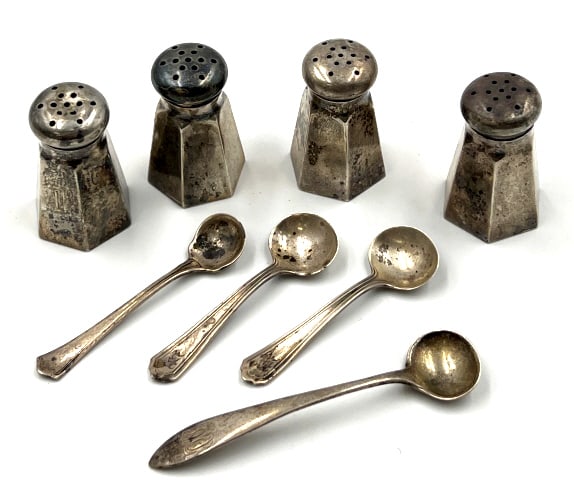 Sterling Silver Salt and Pepper Shakers & Spoons (1 of 3)