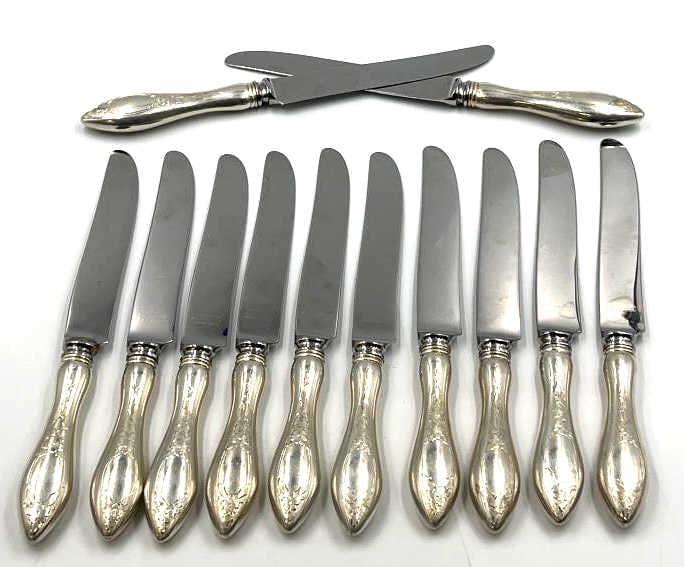 Sterling Silver Steiff Table Knives, Set of 12.: Sterling Silver Steiff Table Knives, Set of 12. Total Wt. 3.00 ozt.