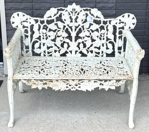 Beautiful Vintage White Cast Iron Garden Bench (1 of 4)