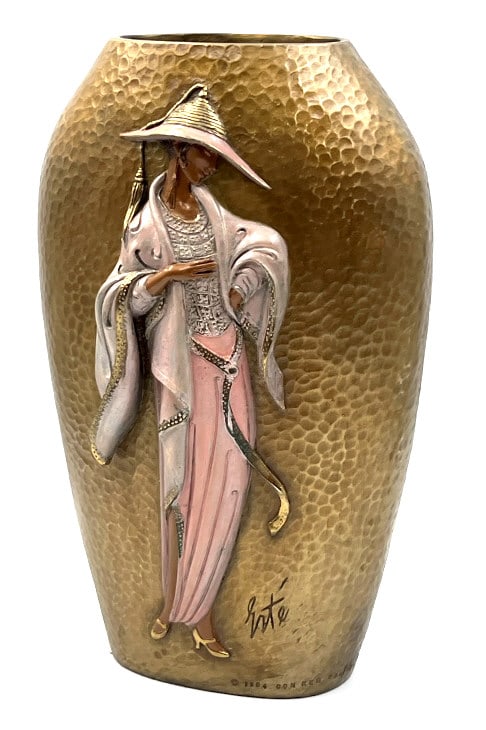 Erte Roman Tirtoff Hammered Bronze & Enamel Vase (1 of 6)